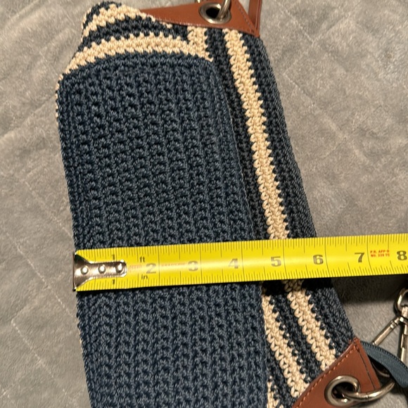The Sak Crochet Purse, Navy Blue, White Striped, Brown, Zipper, Shoulder, Boho - Picture 7 of 11
